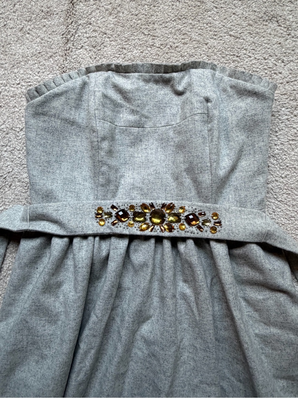 Banana Republic Gray Strapless Dress with Amber Gem Embellishment
